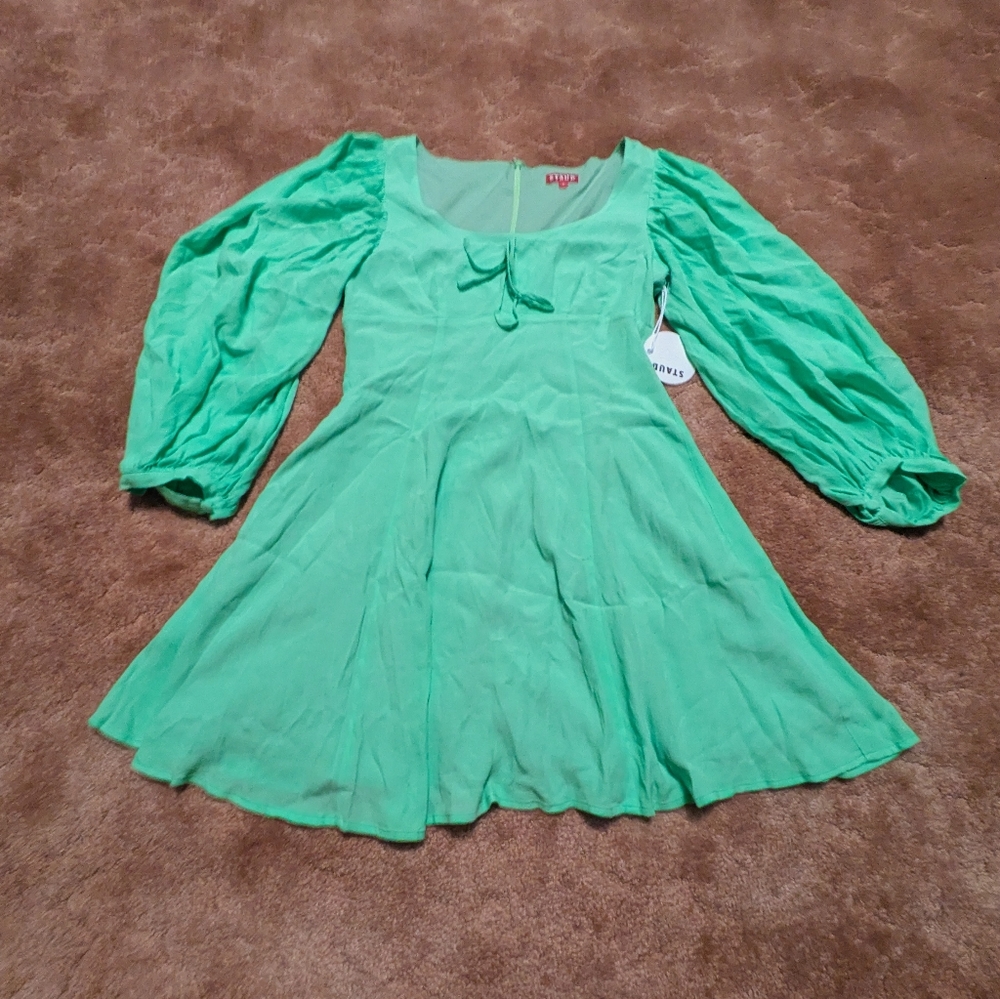 Staud NWT Juniper Puff Sleeve Mini Dress Size 8 Pistachio Green
